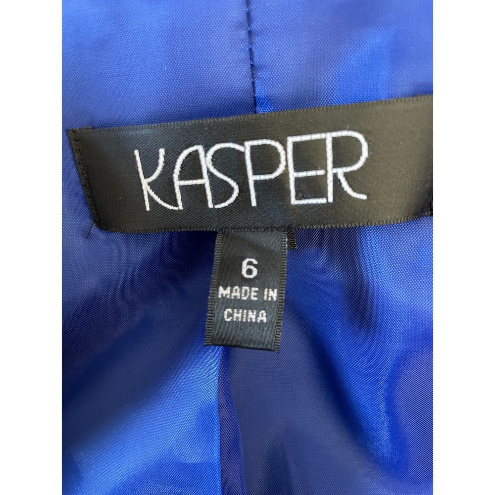 Kasper Womens Blazer 6 Open Front Royal Blue 3/4 Sleeve Cuffed Lined Business - Picture 7 of 10